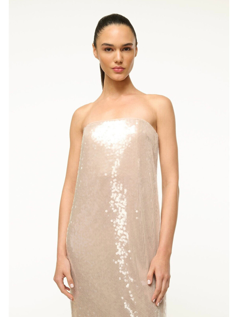 NWT $700 STAUD Casey Beaded Sequin Designer Dress Cocktail 4/small Moon Nude - Picture 3 of 10